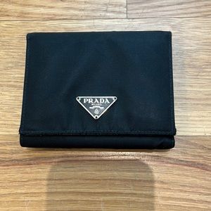 Prada black nylon trifold wallet